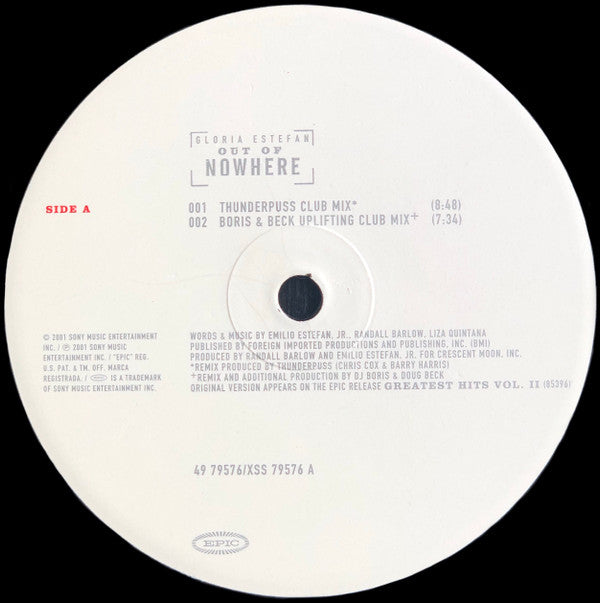 Gloria Estefan : Out Of Nowhere (12", Single)
