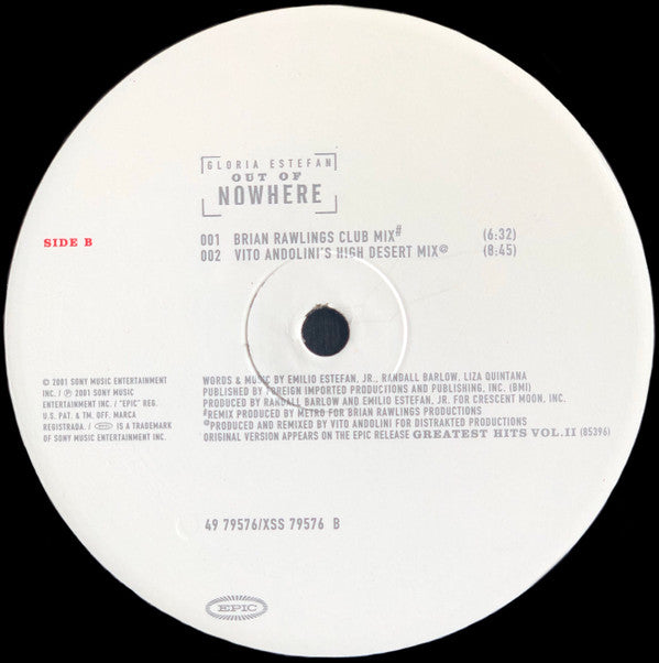 Gloria Estefan : Out Of Nowhere (12", Single)