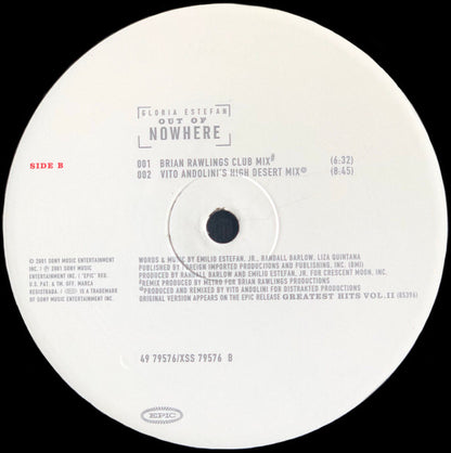 Gloria Estefan : Out Of Nowhere (12", Single)