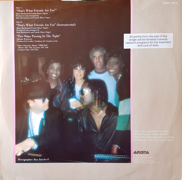 Dionne & Friends Featuring Elton John, Gladys Knight And Stevie Wonder : That's What Friends Are For (12", Single)
