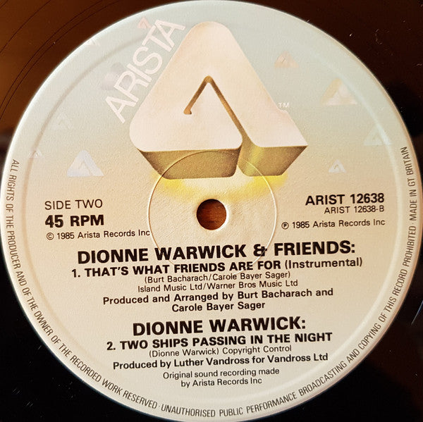 Dionne & Friends Featuring Elton John, Gladys Knight And Stevie Wonder : That's What Friends Are For (12", Single)