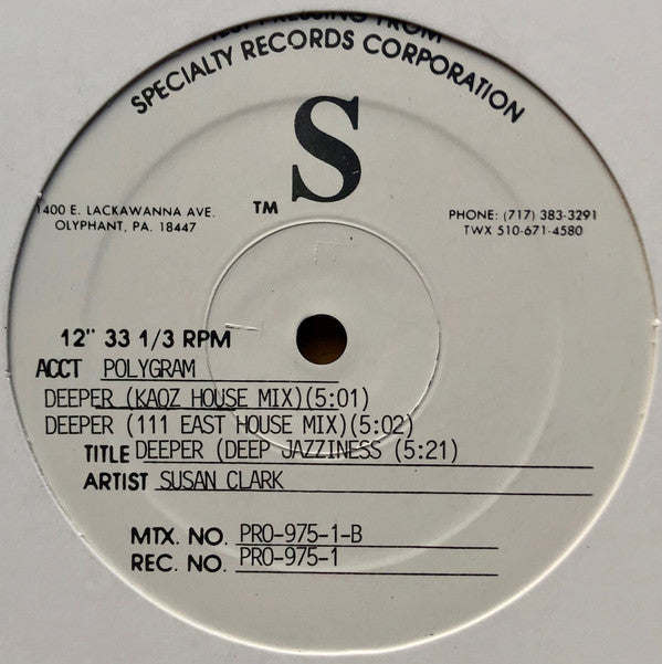 Susan Clark : Deeper (12", TP)