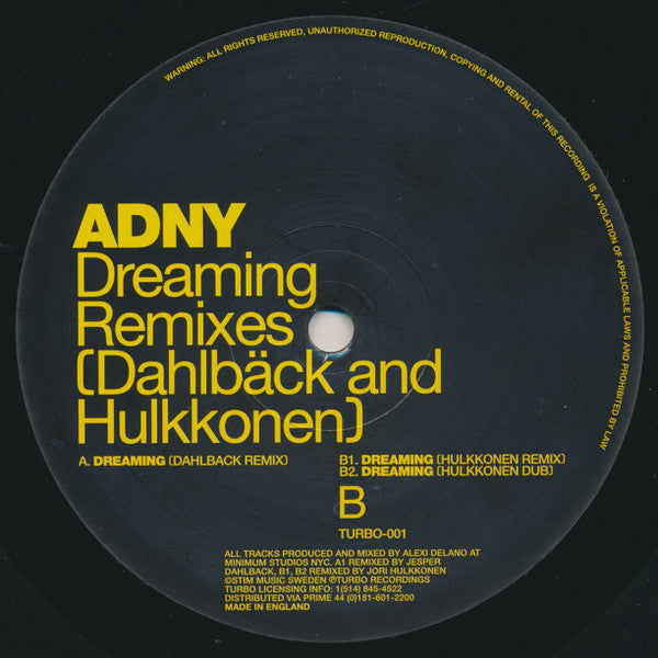 ADNY : Dreaming (Dahlbäck And Hulkkonen Remixes) (12", Maxi)