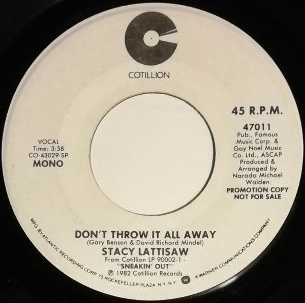 Stacy Lattisaw : Don't Throw It All Away (7", Single, Mono, Promo)