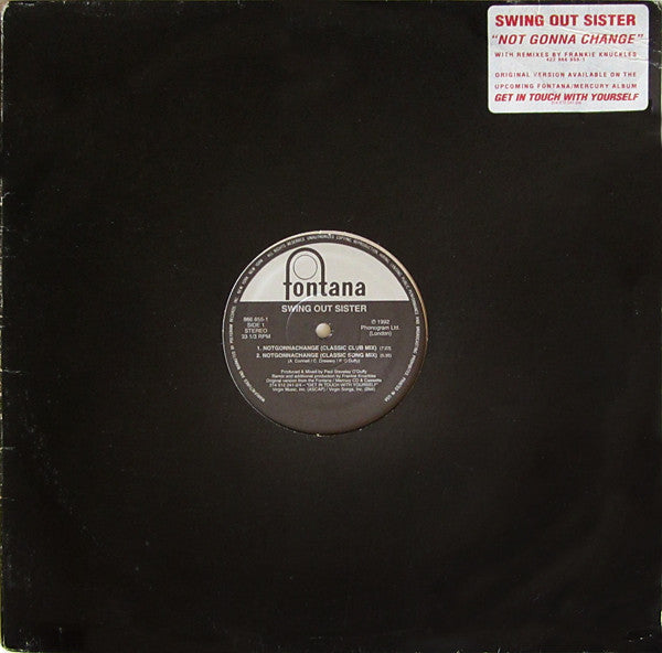 Swing Out Sister : Notgonnachange (12", Single, Gen)
