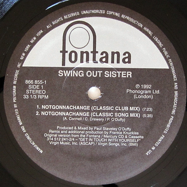Swing Out Sister : Notgonnachange (12", Single, Gen)