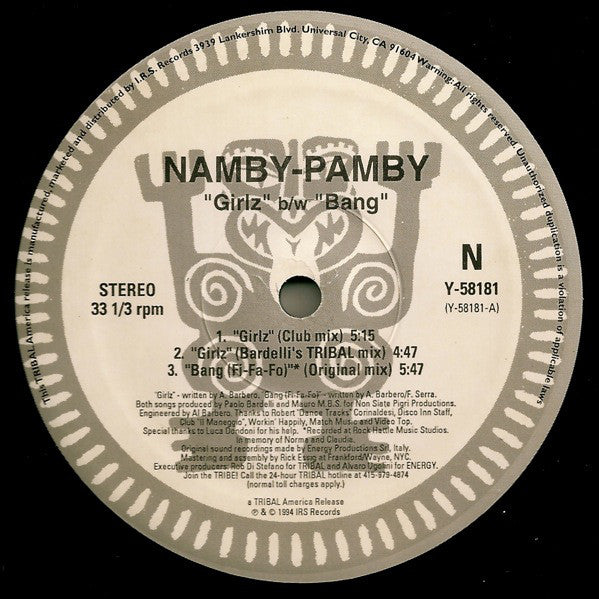 Namby-Pamby* : Girlz / Bang (12")