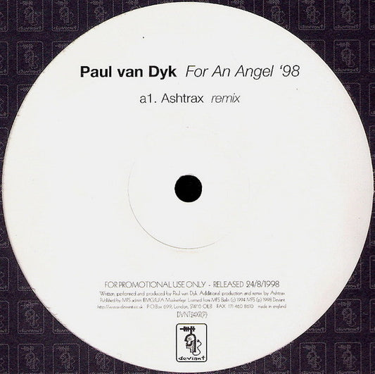 Paul van Dyk : For An Angel '98 (12", Promo)