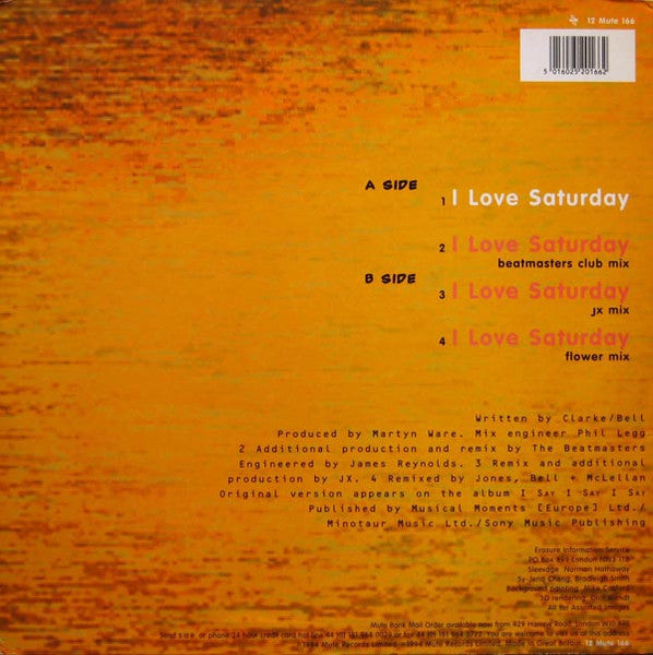 Erasure : I Love Saturday (12", Single)