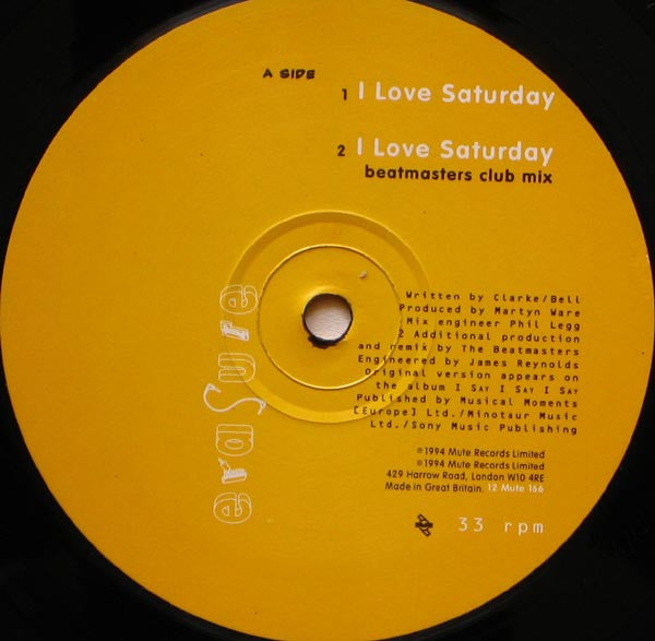 Erasure : I Love Saturday (12", Single)