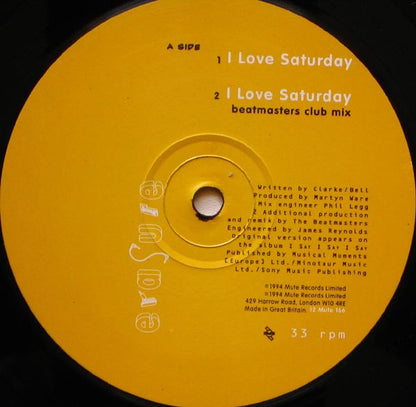 Erasure : I Love Saturday (12", Single)