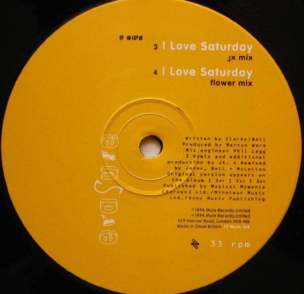 Erasure : I Love Saturday (12", Single)