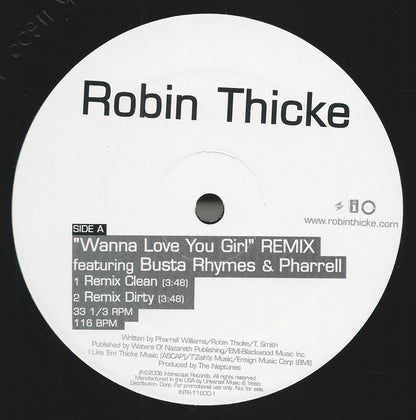 Robin Thicke Featuring Busta Rhymes & Pharrell* : Wanna Love You Girl (Remix) (12", Promo)