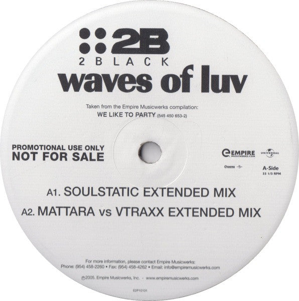 2 Black : Waves Of Luv (12", Promo)
