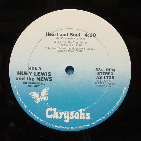 Huey Lewis And The News* : Heart And Soul (12", Single, Promo)
