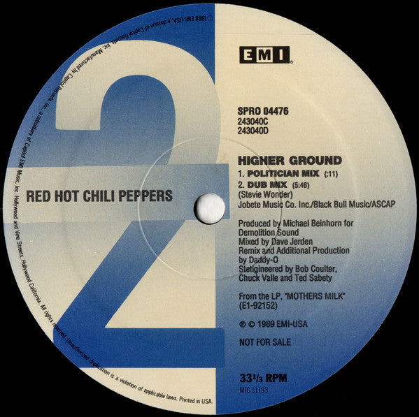 Red Hot Chili Peppers : Higher Ground (12", Single, Promo)