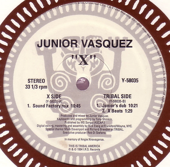 Junior Vasquez : X (12", Single)