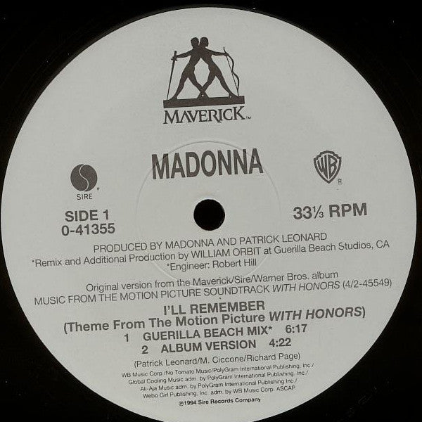 Madonna : I'll Remember (Theme From The Motion Picture With Honors) (12")