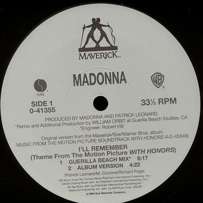 Madonna : I'll Remember (Theme From The Motion Picture With Honors) (12")