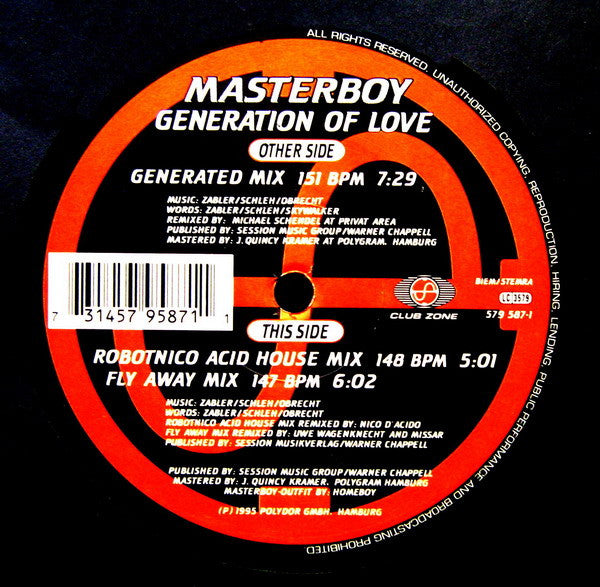 Masterboy : Generation Of Love (Remix) (12")