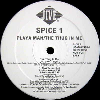 Spice 1 : Playa Man / The Thug In Me (12", Promo)