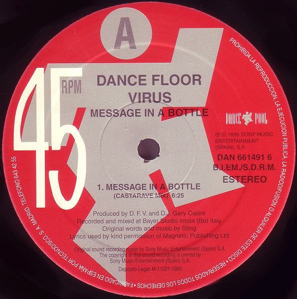 Dance Floor Virus Presents The Police - Ballroom* : Message In A Bottle (12", Single)