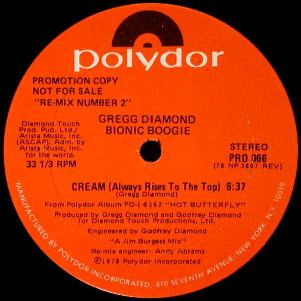 Gregg Diamond, Bionic Boogie : Cream (Always Rises To The Top) / Chains (12", Promo)