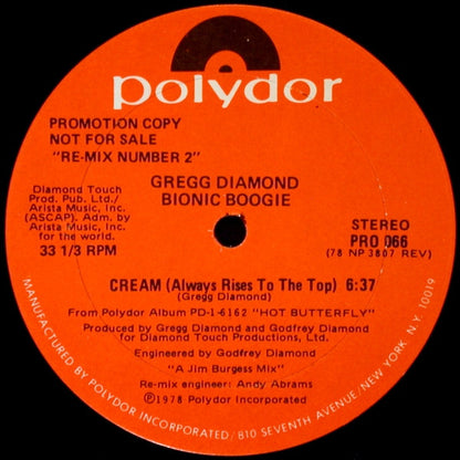 Gregg Diamond, Bionic Boogie : Cream (Always Rises To The Top) / Chains (12", Promo)