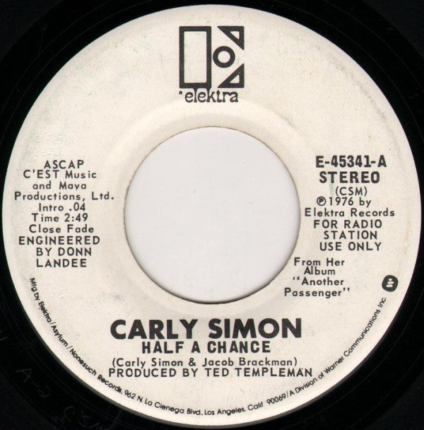 Carly Simon : Half A Chance (7", Mono, Promo)