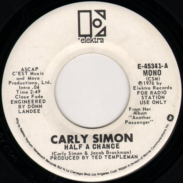 Carly Simon : Half A Chance (7", Mono, Promo)