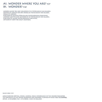DJ Tiësto And Armin van Buuren Present Major League : Wonder Where You Are? / Wonder? (12")