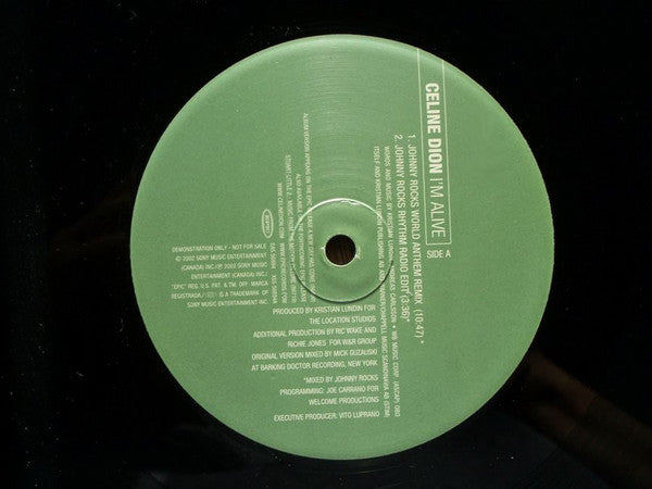 Céline Dion : I'm Alive (12", Promo)