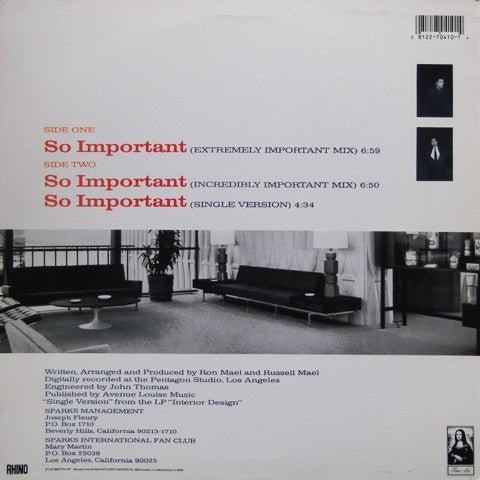Sparks : So Important (12", Maxi)