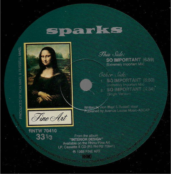 Sparks : So Important (12", Maxi)