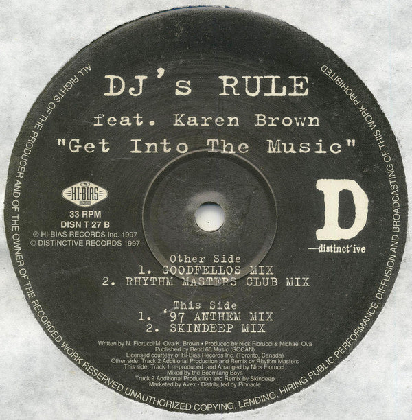 DJ's Rule Feat. Karen Brown : Get Into The Music (12")