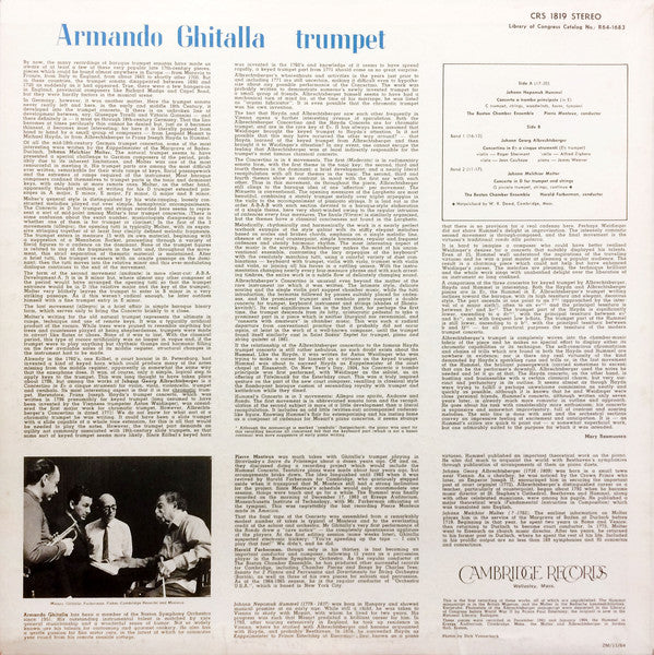 Armando Ghitalla, The Boston Chamber Ensemble, Harold Farberman, Pierre Monteux - Johann Nepomuk Hummel / Johann Georg Albrechtsberger / Johann Melchior Molter : Concerto In E / Concertino In E♭ / Concerto In D (LP)