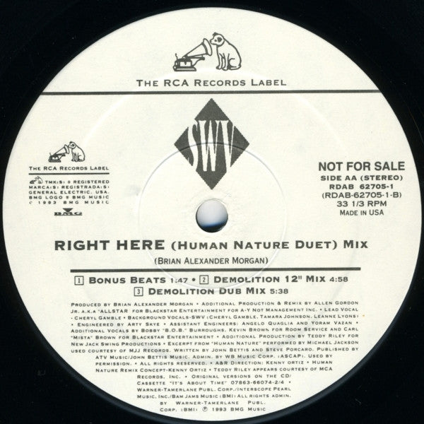 SWV : Downtown (Down Low) / Right Here (Human Nature Duet) (12", Promo)