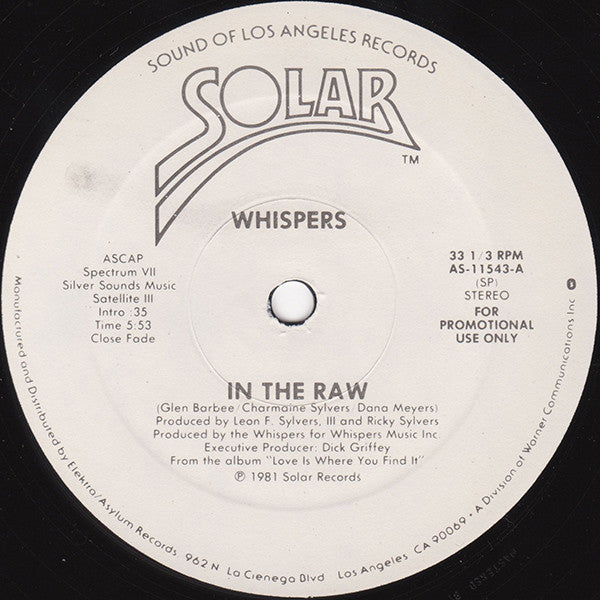 The Whispers : In The Raw (12", Promo)