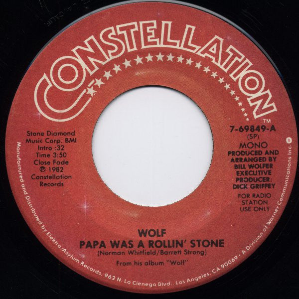 Wolf* : Papa Was A Rollin' Stone (7", Mono, Promo, SP )