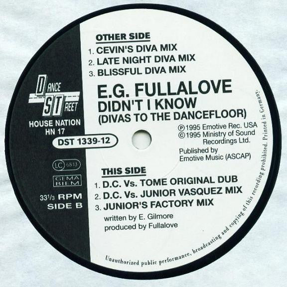 E.G. Fullalove : Didn't I Know (Divas To The Dancefloor) (12")