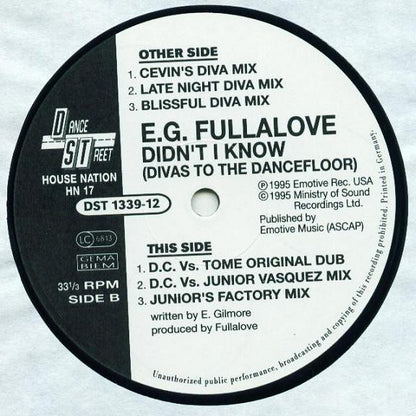 E.G. Fullalove : Didn't I Know (Divas To The Dancefloor) (12")