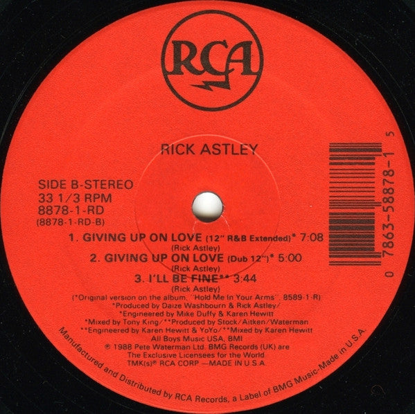 Rick Astley : Giving Up On Love (12")