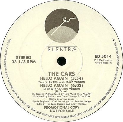 The Cars : Hello Again (12", Promo)