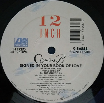 Company B : Signed In Your Book Of Love / Sticky Fingers (12", Single, Spe)