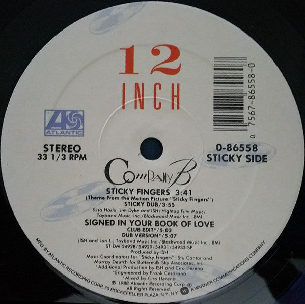 Company B : Signed In Your Book Of Love / Sticky Fingers (12", Single, Spe)