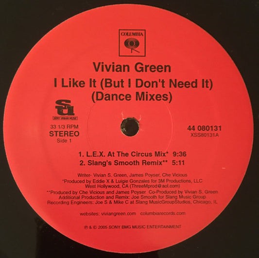 Vivian Green : I Like It (But I Don't Need It) (Dance Mixes) (12")