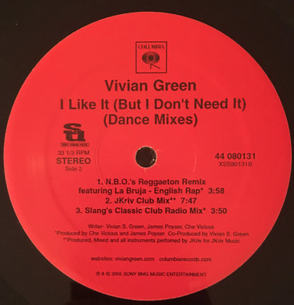 Vivian Green : I Like It (But I Don't Need It) (Dance Mixes) (12")