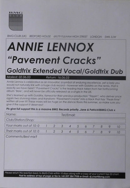 Annie Lennox : Pavement Cracks (12", Promo)
