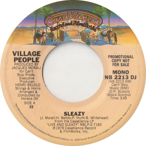 Village People : Sleazy (7", Mono, Promo, San)