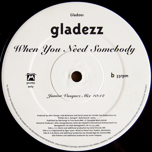 Gladezz : When You Need Somebody (2x12", Promo)